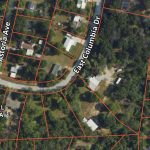 A satellite map showing East Columbia Dr with property boundary lines and labels, including "DAVIS NANCY" and "SLR PROPERTIES LLC SERIES A." Houses and trees are visible along the road.