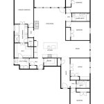 Black-and-white floor plan of a single-story home with a primary bedroom, three additional bedrooms, office, kitchen, living and dining rooms, utility room, pantry, three bathrooms, and multiple hallways.