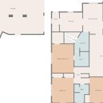 A floor plan shows a garage and a house layout with labeled rooms: entry, kitchen, dining room, sunroom, living room, laundry, master bedroom, two bedrooms, two bathrooms, and a hall.